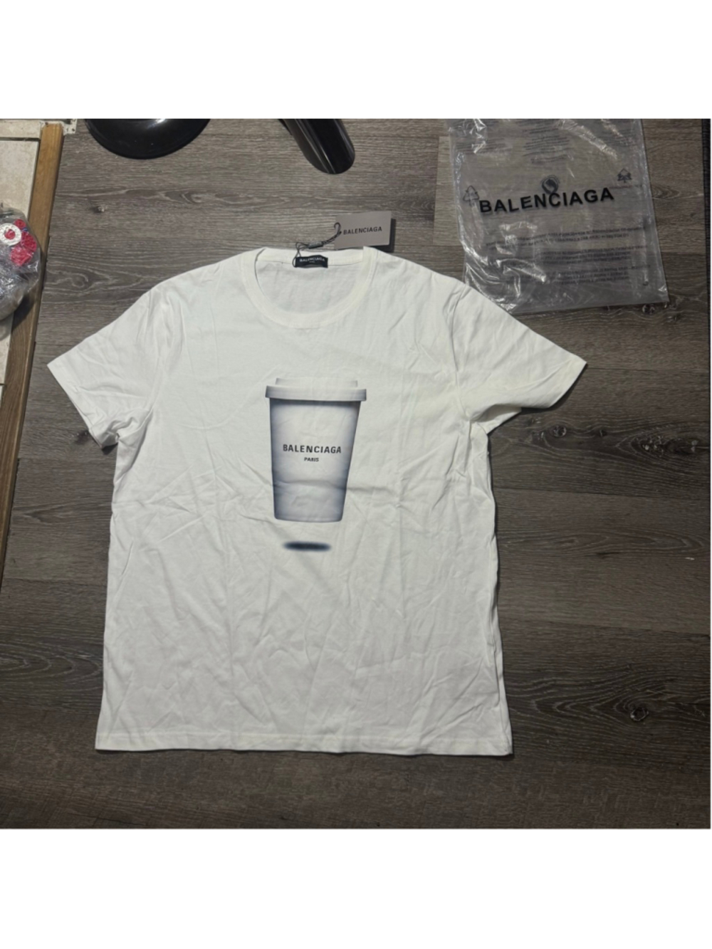 Men's BALENCIAGA Coffee Cup Short Sleeve Tee M White Black